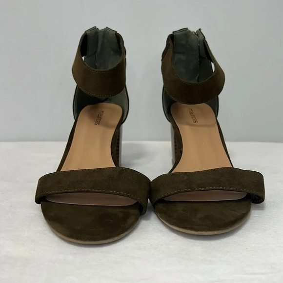 Maurice’s Khaki Suede Sandal Heels Ankle Strap back zip size 8 - Picture 3 of 11